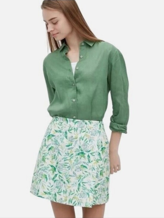 Ellen Tracy Pants - Ellen Tracy Pull On Linen Blend Skort Green  XL